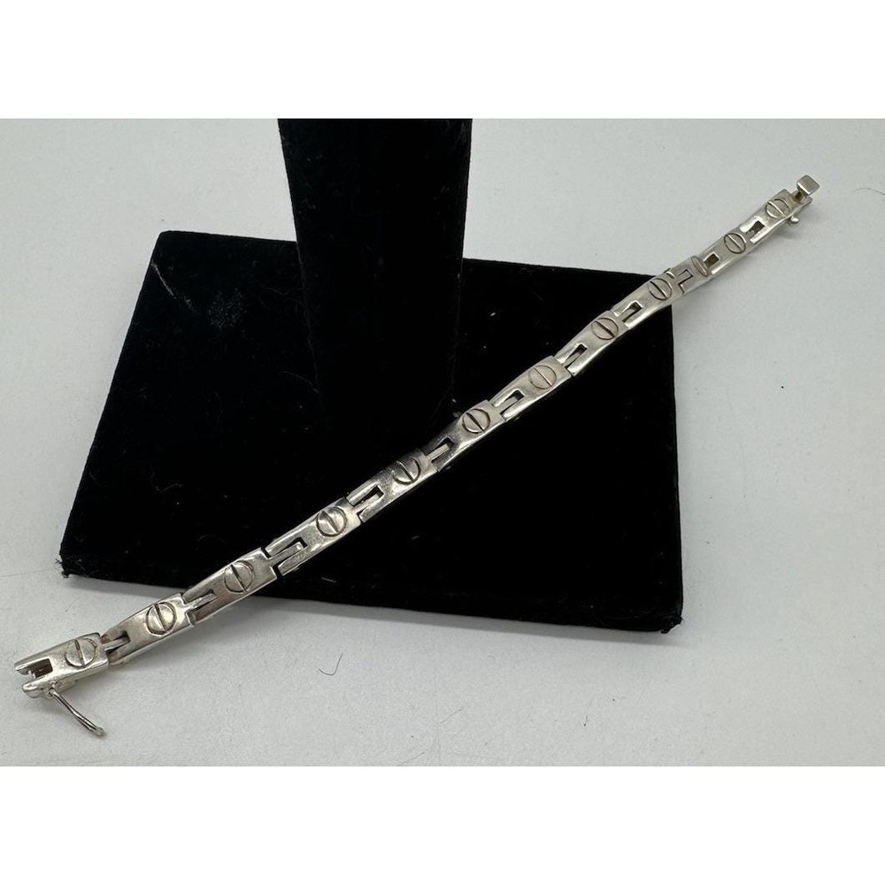 Mexico Sterling Silver Screw Design Paneled Bracelet 7.25" Southern Taxco Style